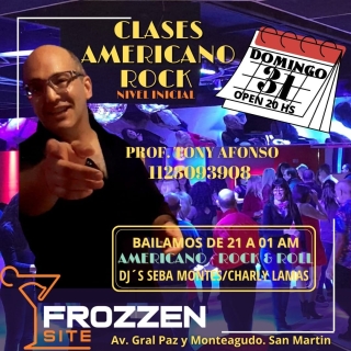 CONTINUAN LAS CLASES EN "FROZZEN SITE"
ESTE DOMINGO SEGUIMOS APRENDIENDO MUCHO MAS MIENTRAS NOS DIVERTIMOS Y BAILAMOS...
AMERICANO ROCK Nivel Inicial de la mano del Profesor TONY AFONSO.
RESERVA TU LUGAR... CUPOS LIMITADOS.
1123093908