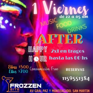 TODOS LOS LUGARES PARA CENAR AGOTADOS...
ESTE VIERNES TE ESPERAMOS EN LA BARRA, DRINKS & DANCE DE 22 a 05 am.
"TE LO VAS A PERDER?"
VIVI LA NOCHE DE BS. AS. EN FROZZEN SITE
115955138R
